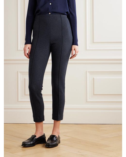Loro Piana Blue Cropped Pleated Cashmere-Blend Skinny Pants