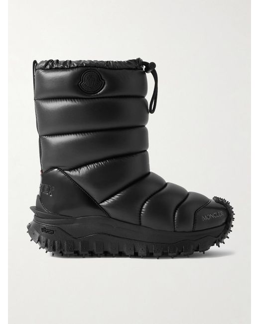 Moncler Black Trailgrip Appliquéd Quilted Padded Glossed Leather-Trimmed Shell Snow Boots