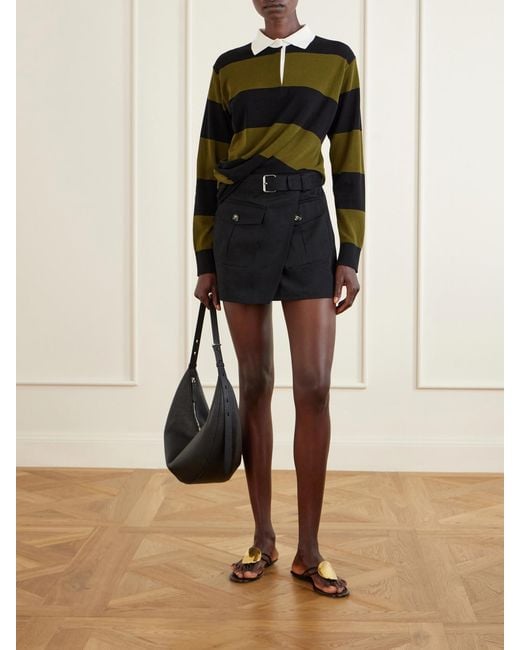 Proenza Schouler Black Corinna Striped Cotton-Knit Polo Shirt