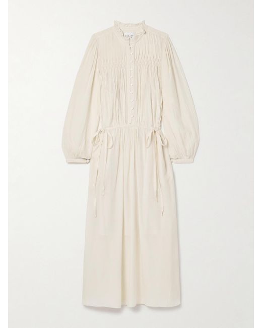 Isabel Marant White Dalida Midikleid Aus Voile Aus Einer Baumwollmischung Mit Smokarbeit