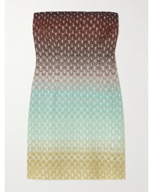 Missoni Blue Strapless Metallic Crochet-Knit Mini Dress