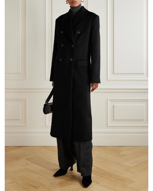 Totême Black Double-Breasted Brushed Recycled-Cashmere Coat