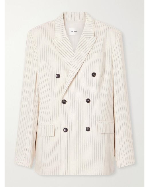 FRAME Natural The Avenue Double-Breasted Striped Blazer