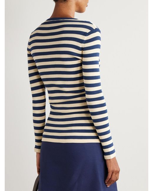 Valentino Garavani Blue Embroidered Striped Cotton Sweater