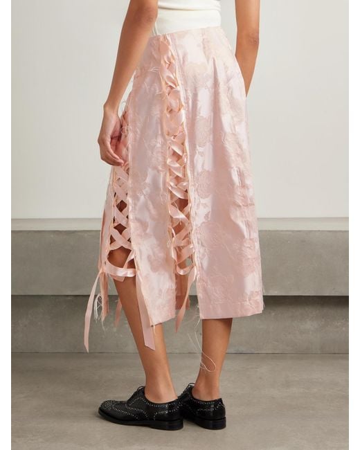 Jupe Midi En Brocart Effilé À Rubans Unraveling Ribbon Simone Rocha en coloris Pink