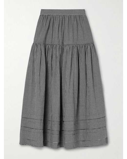 Doen Gray Sebastiane Tiered Gingham Cotton-Voile Midi Skirt