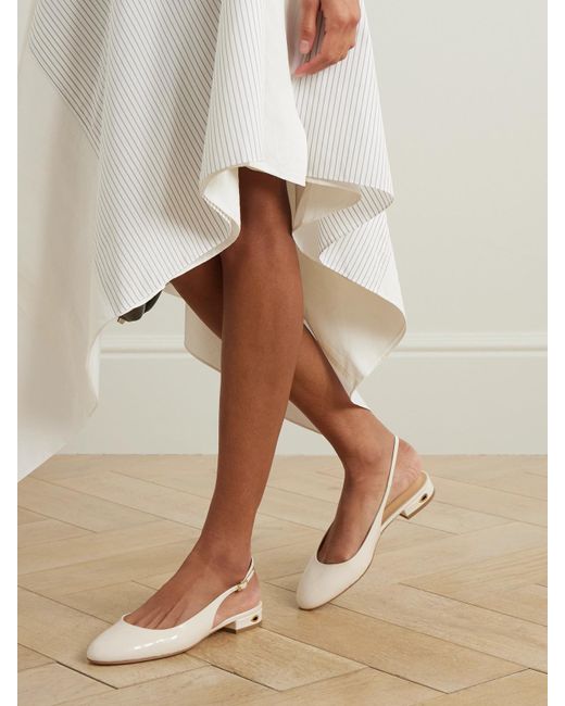JENNIFER CHAMANDI Natural Mattia 20 Patent-Leather Slingback Flats