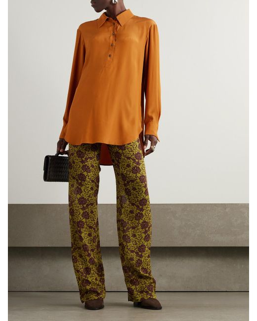 Dries Van Noten Orange Bluse Aus Crêpe De Chine