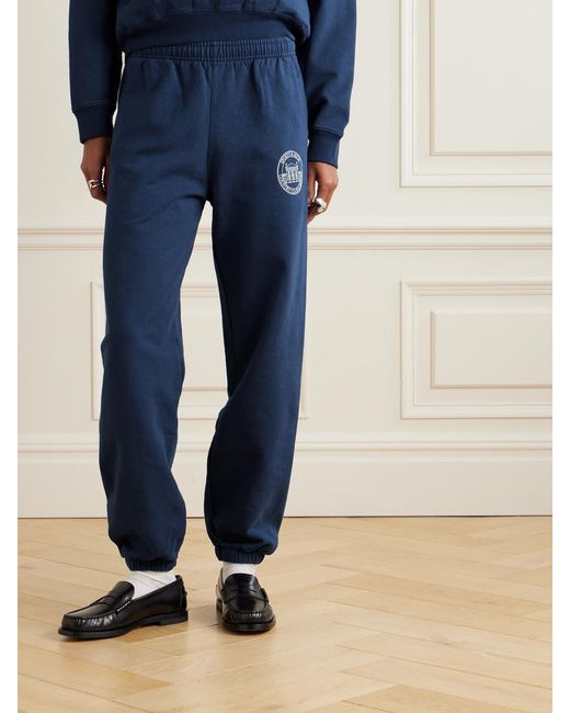 Sporty & Rich Blue Vendome Resort Printed Cotton-Jersey Tapered Track Pants