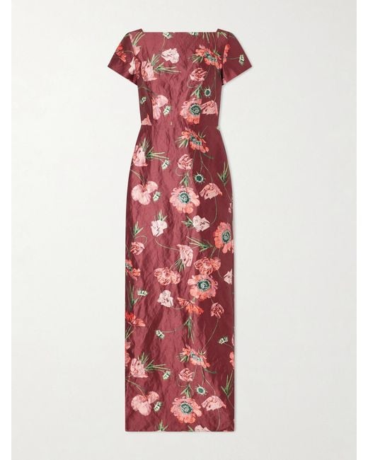 Erdem Floral-Print Textured Satin Dress