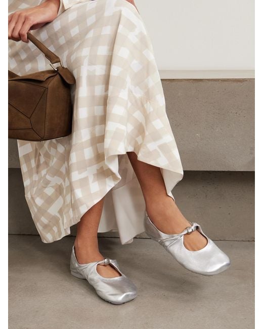 Loewe White Pebble Metallic Leather Ballet Flats
