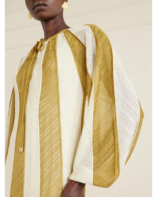 Zimmermann White Mahon Splice Striped Mesh Midi Dress