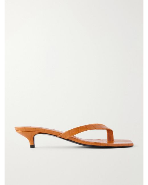 Totême Orange Croc-Effect Leather Sandals