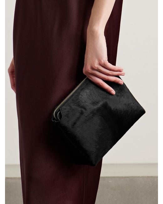 Khaite Black Lina Medium Leather-Trimmed Calf Hair Shoulder Bag