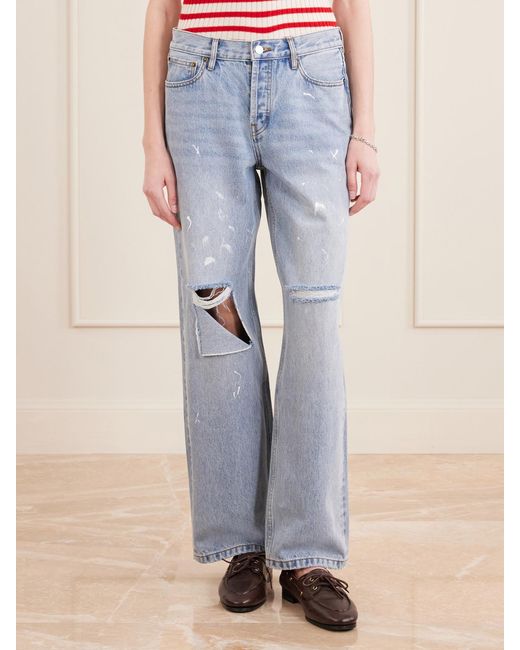 Still Here Blue Painter Distressed Mid-Rise Straight-Leg Jeans