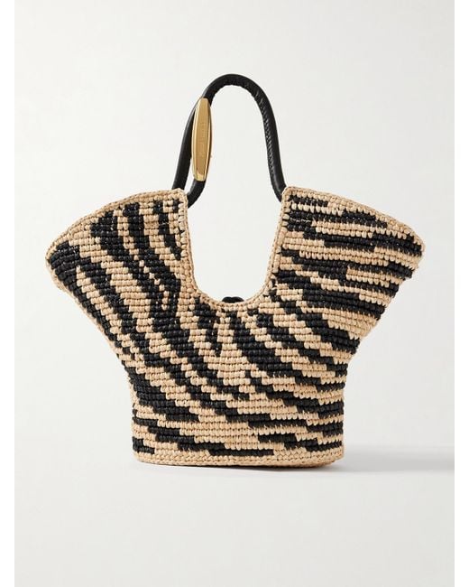 Zimmermann Natural Goldentime Small Leather-Trimmed Raffia-Jacquard Tote