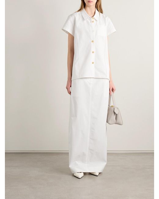 Khaite White Lucian Pleated Cotton-Poplin Maxi Skirt