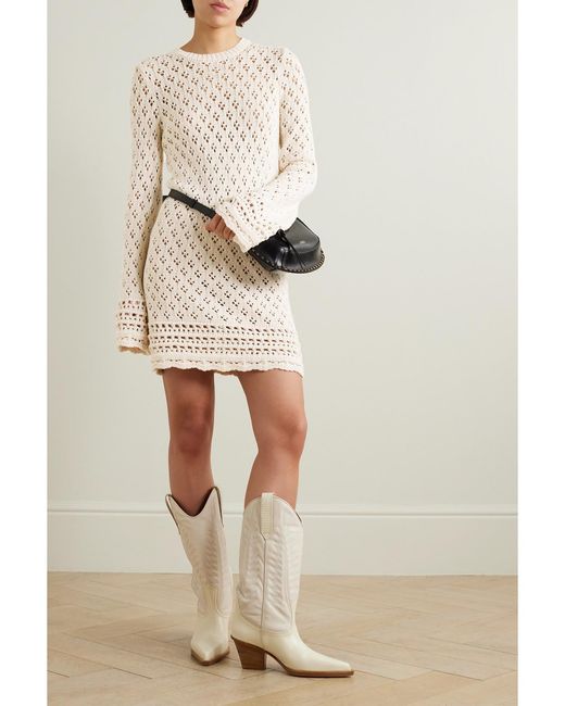 FRAME Natural Net Sustain Crocheted Organic Cotton And Silk-Blend Mini Dress