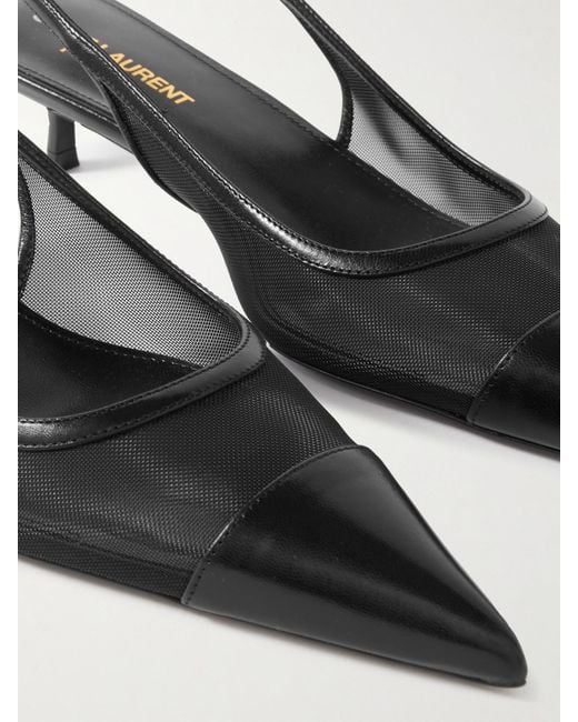 Saint Laurent Black Oxalis Leather-Trimmed Mesh Slingback Pumps