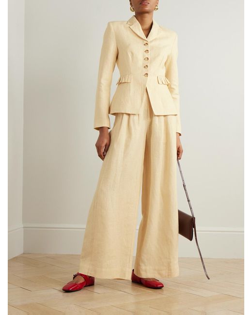 Posse Natural Parker Pleated Linen Wide-Leg Pants