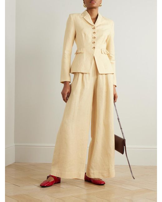 Posse Natural Parker Pleated Linen Wide-Leg Pants