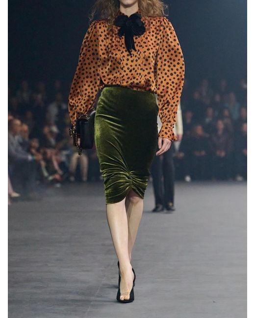 Valentino Garavani Green Ruched Velvet Skirt