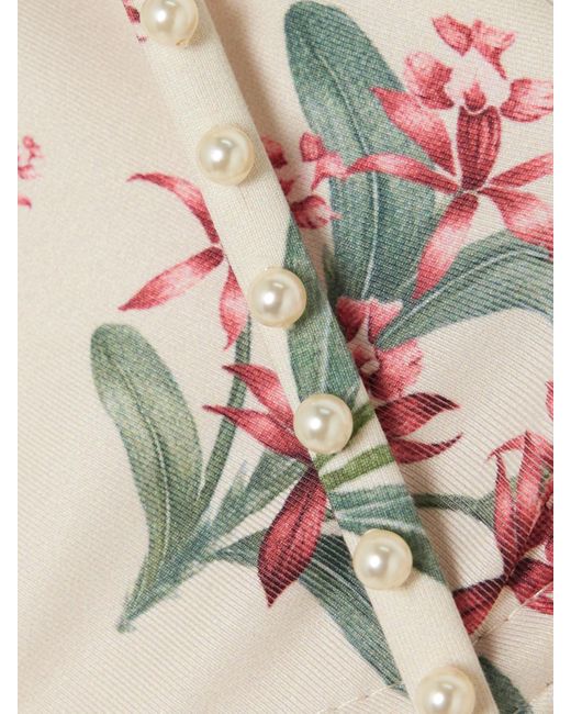 Agua Bendita Natural Magdalena Orquidea Bikini-Oberteil Aus Recyceltem Stretch-Material Mit Blumenprint Und Kunstperlen