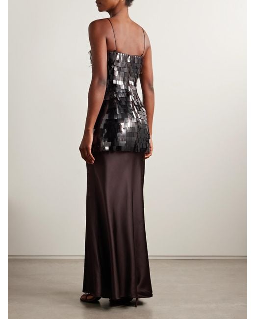 Staud Brown Mesa Paillette-Embellished Mesh And Silk-Blend Satin Maxi Dress