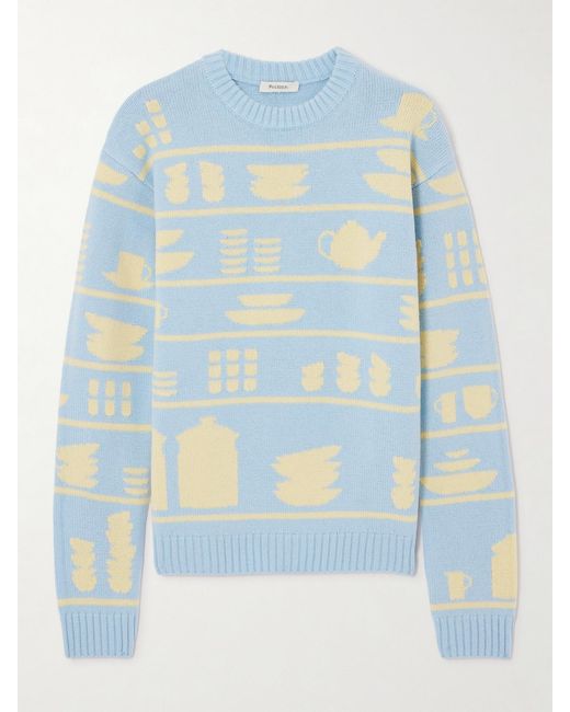 J.W. Anderson Blue Crockery Intarsia-Knit Wool Sweater