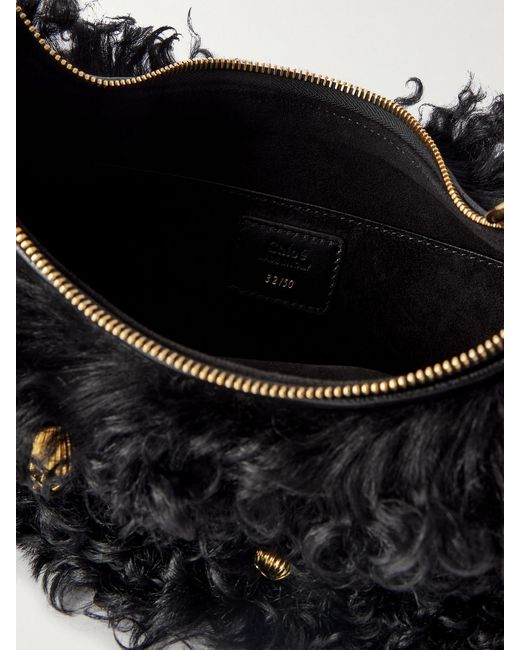 Chloé Black Chain Horse Embellished Shearling Shoulder Bag