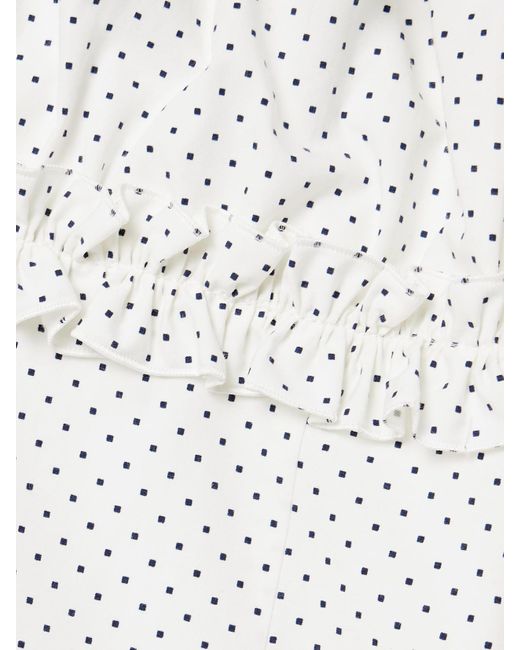 Alessandra Rich White Velvet-Trimmed Ruffled Polka-Dot Cotton-Poplin Mini Dress
