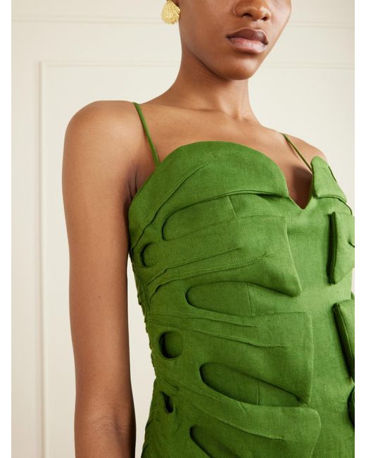 Farm Rio Green Monstera Leaf Linen Midi Dress