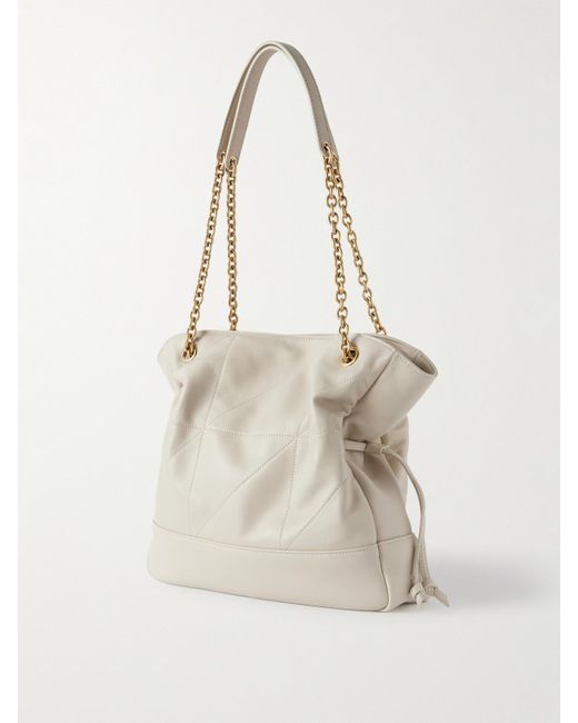 Saint Laurent White Jamie Shopping Mittelgroße Schultertasche Aus Gestepptem Leder