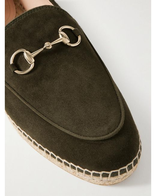 Gucci Green Cleo Collapsible-Heel Horsebit-Detailed Suede Espadrilles