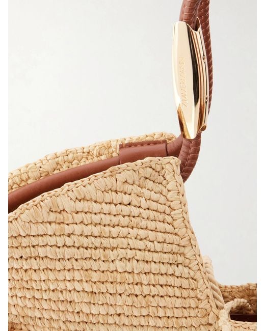 Zimmermann Natural Goldentime Small Leather-Trimmed Fringed Raffia Tote