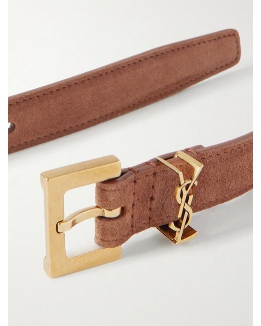 Saint Laurent Brown Cassandre Suede Belt