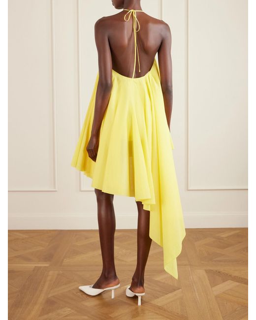 Jacquemus Yellow Courte Asymmetric Cotton-Blend Crepon Halterneck Dress