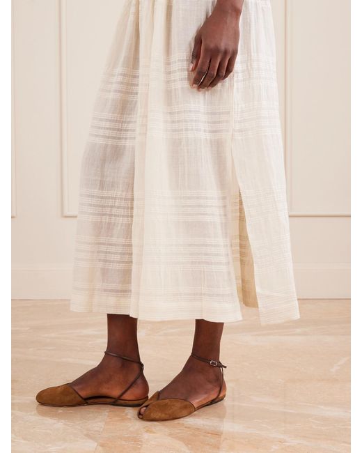 Lemlem White Freye Striped Cotton Midi Skirt