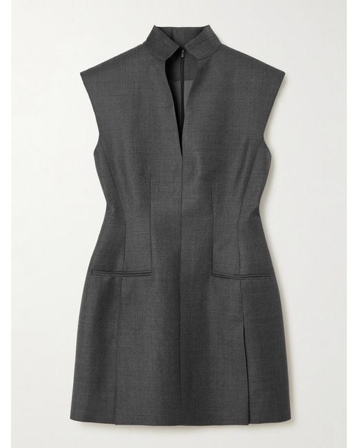 Givenchy Black Frayed Wool-Twill Mini Dress
