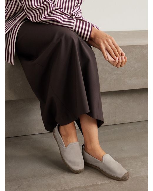 Brunello Cucinelli Gray Espadrilles Aus Veloursleder Mit Zierperlen
