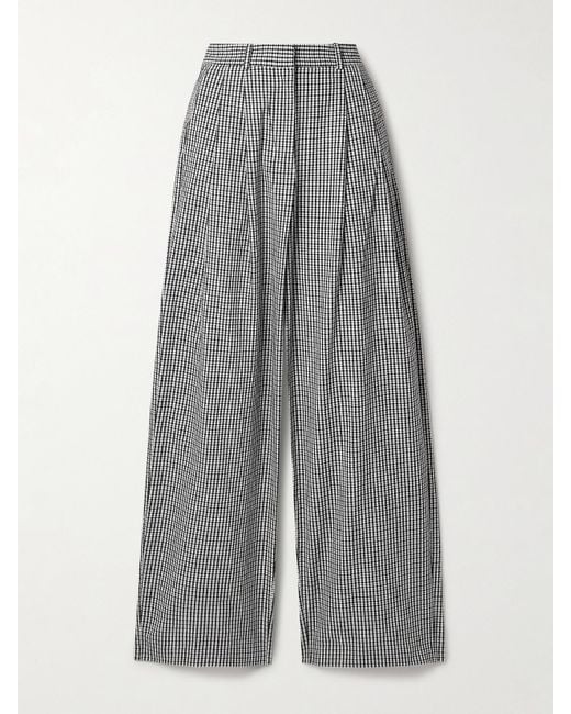 Proenza Schouler Gray Amber Pleated Gingham Cotton And Linen-Blend Wide-Leg Pants