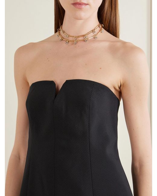 St. Agni Black Strapless Pinstriped Woven Top