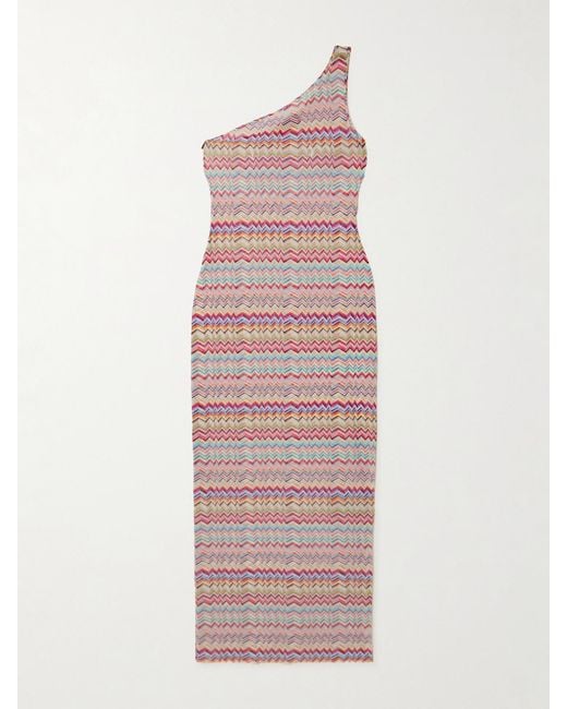 Missoni Pink One-Shoulder Striped Stretch-Mesh Coverup