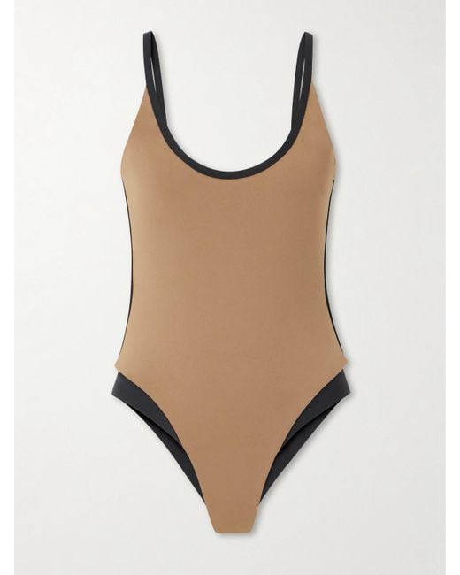 Marysia Swim Natural Calacatta Two-Tone Swimsuit