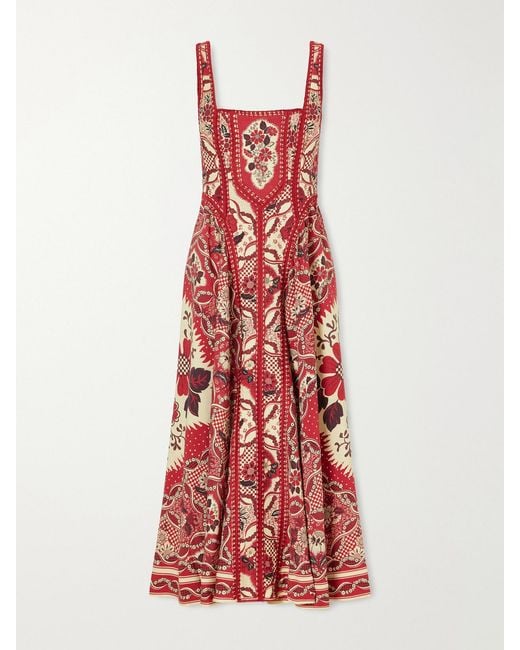 ALÉMAIS Red Kenny Floral-Print Crepe Midi Dress