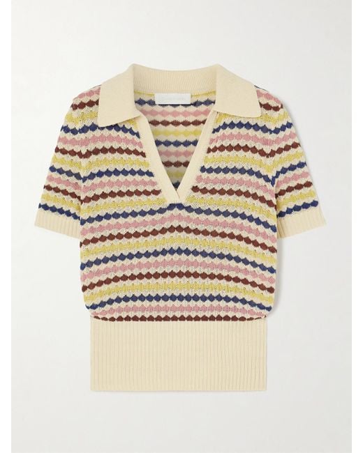 Zimmermann Natural Awaken Striped Cotton-Blend Polo Shirt