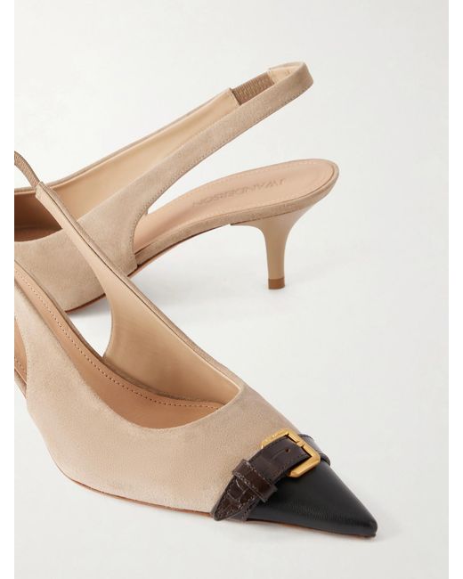 J.W. Anderson Natural Buckled Leather-Trimmed Suede Slingback Pumps