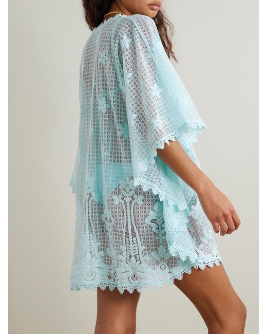 Melissa Odabash Blue Josie Cotton-Blend Guipure Lace Kaftan