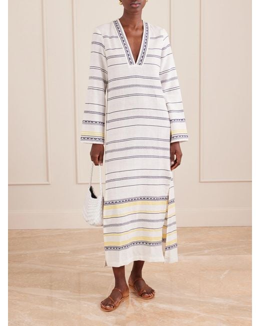 Lemlem White Theodora Striped Linen Maxi Dress