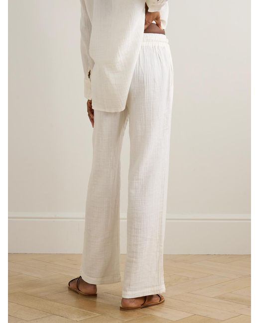 Melissa Odabash White Krissy Crinkled-Cotton Straight-Leg Pants